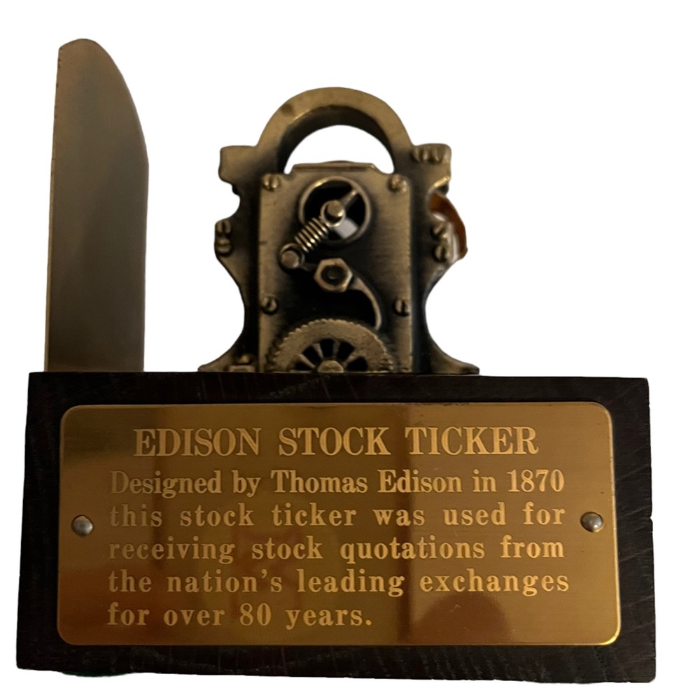 Vintage Edison Stock Ticker Tape Machine Replica Bookend